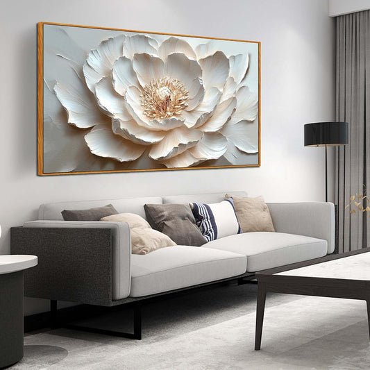 White Flower Pictures Wall Decor for Office Women - Modern Wall Art for Living Room - Wooden Framed Wall Art for Bedroom Size 29" x 59"