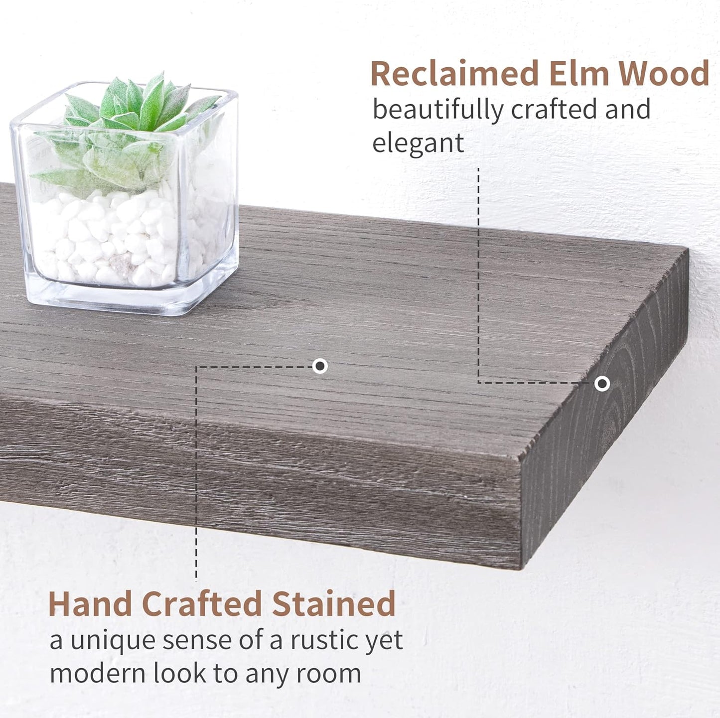 Axeman Floating Shelves for Wall, Rustic Elm Wood 56'' W x 8" D Wall Shelf with Invisible Bracket, Large Long Wall Mounted Storage Shelves for Living Room, Bedroom, Kitchen, Bathroom Decor, Grey