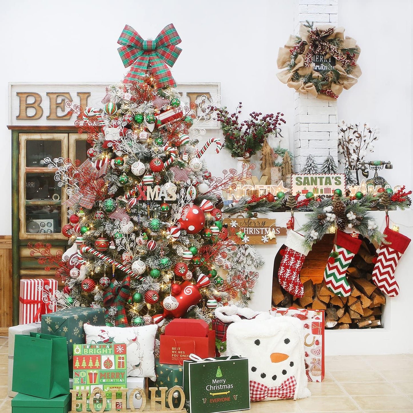 Sea Team 80mm/3.15" Delicate Contrast Color Theme Painting & Glittering Christmas Tree Pendants Decorative Hanging Christmas Baubles Balls Ornaments Set - 16 Pieces (Elf)