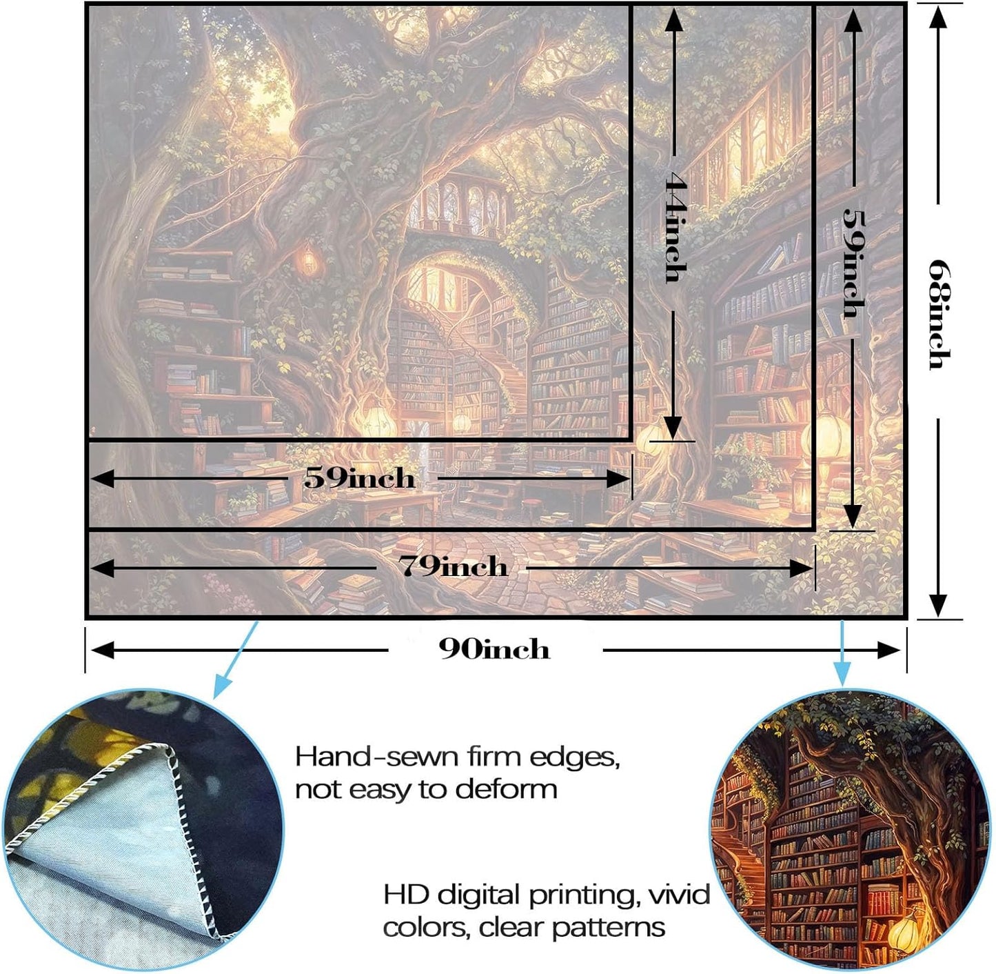 Accnicc Forest Library Tapestry Tree Bookshelf Tapestries Wall Hanging Vintage Fantasy Fairy Treehouse Book Large Tapestry for Bedroom Living Room Dorm Classroom 60 x 44 inch