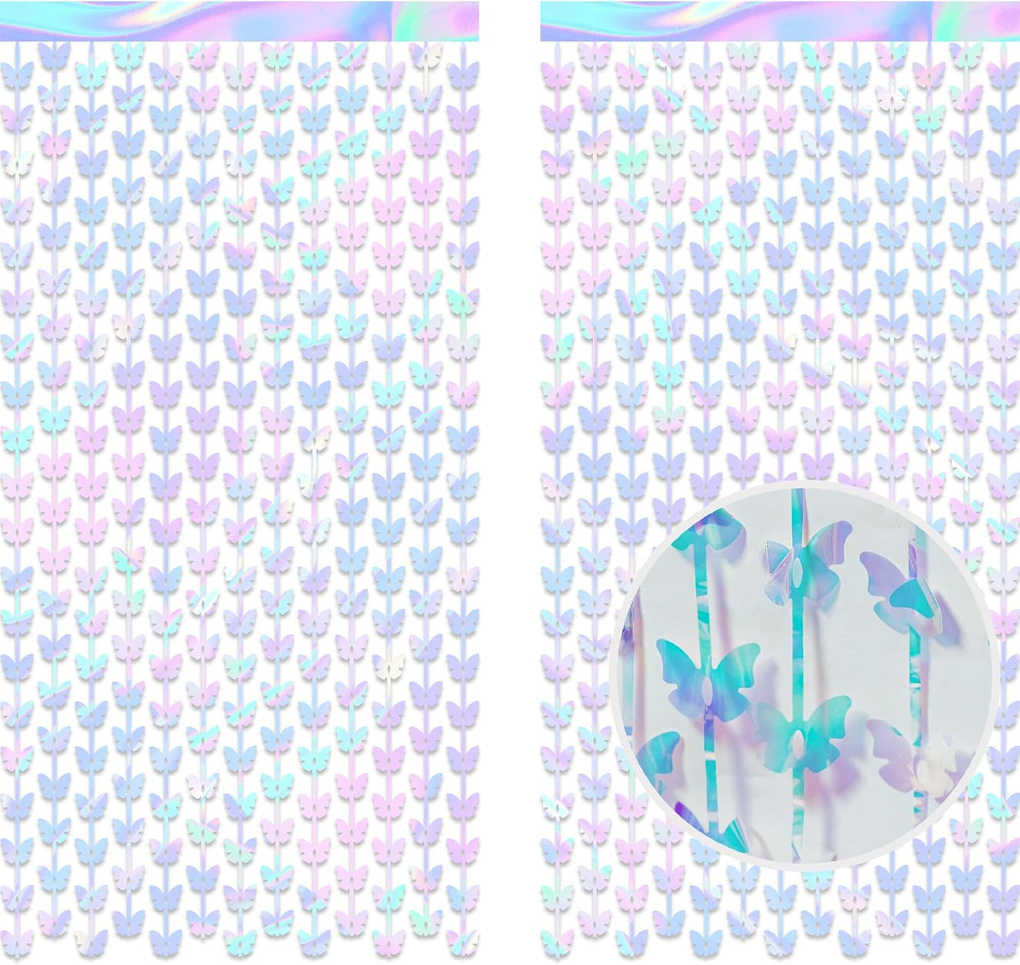 Iridescent Butterfly Fringe Party Backdrop - GREATRIL Fairy Streamers for Butterfly Princess Themed Birthdays Party Decoration - 3.2ft x 6.5ft - 2 Packs