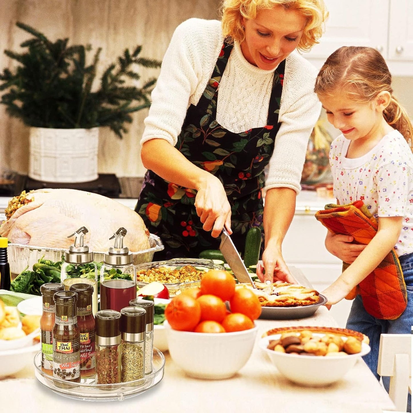 URALFA Lazy Susan Organizer for Cabinet 2 Pack, 10.6" Clear Lazy Susan Turntable Rotating Organizer, Plastic Organization and Storage Spinning Spice Rack for Kitchen, Bathroom, Pantry, Fridge, Table