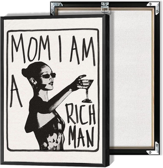 Mom I Am A Rich Man Aesthetic Retro Music Goblet Poster Feminist canvas Wall Art Vintage Bar Cart Wall Decor Preppy Dorm Decor Unique Wall Art prints painting 24x36in Framed