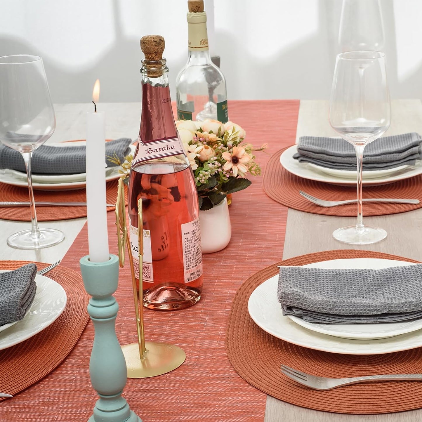 AHHFSMEI Placemats Set of 4 for Dining Table Washable Woven Vinyl Non-Slip 18x12 inches Placemat Heat-Resistant Durable Table Mats for Dining Table Easy to Clean (Burnt Orange 4)