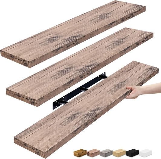 Sorbus Floating Shelves for Wall - 48 Inch Long Bathroom Shelves, Wall Decor for Bedroom, Kitchen, Living Room & Book Storage - Mounted Floating Shelf with Invisible Brackets (Mahogany, 3 Pack)