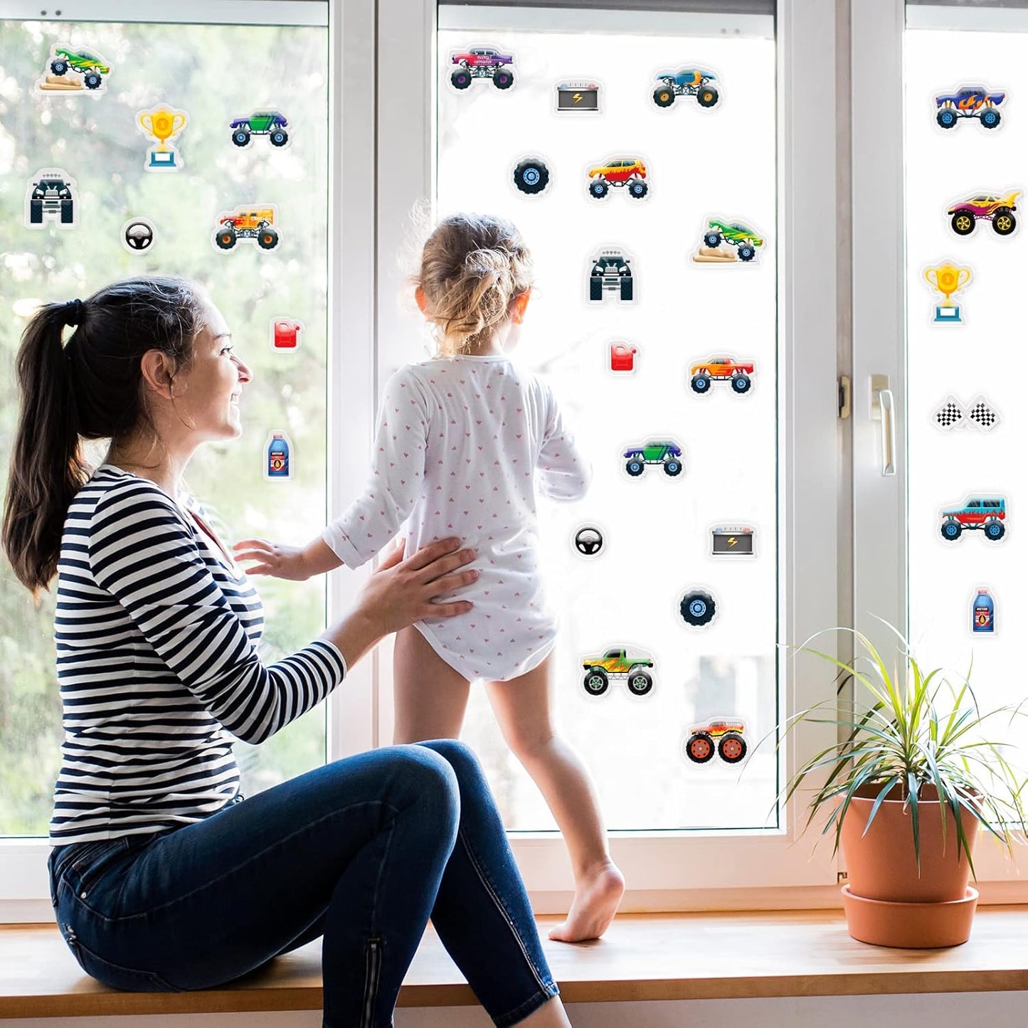 20 PCS Truck Thick Gel Clings Truck Window Gel Clings Decals Stickers for Kids Toddlers and Adults Home Airplane Classroom Nursery Transportation Party Supplies Decorations Removable and Reusable