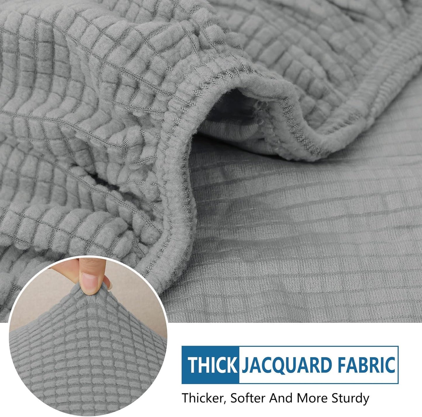 hyha Waterproof Couch Cushion Covers for Pets, Non Slip Sofa Seat Cover for Dogs Washable, Soft Thick Stretch Jacquard Fabric, Sofa Slipcovers with Elastic Bottom (3 Pieces, Light Grey)