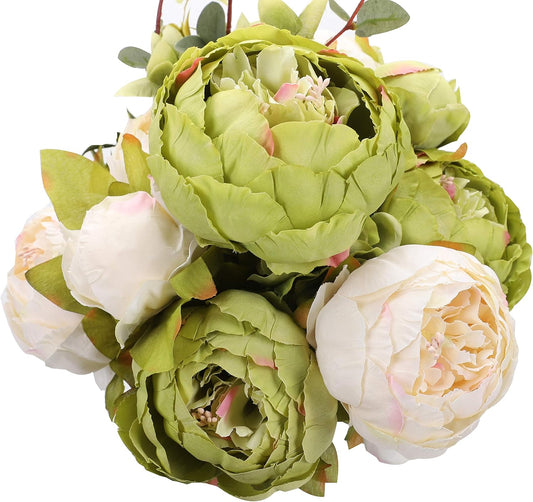 Duovlo Fake Flowers Vintage Artificial Peony Silk Flowers Wedding Home Decoration,Pack of 1 (New Green)