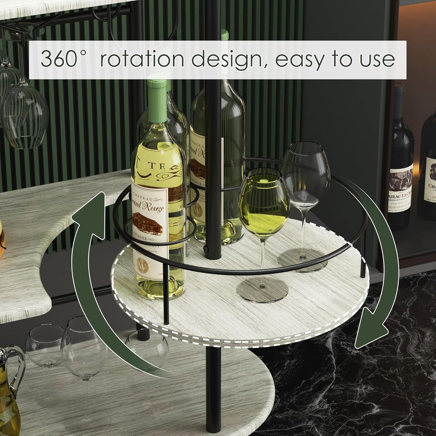 Light Gray Bar Carts with 4-Tier Storage Shelves, Mobile Bar Serving Cart with Wine Rack and Glass Holder, for The Home, Kitchen, Living Room, Dining Room