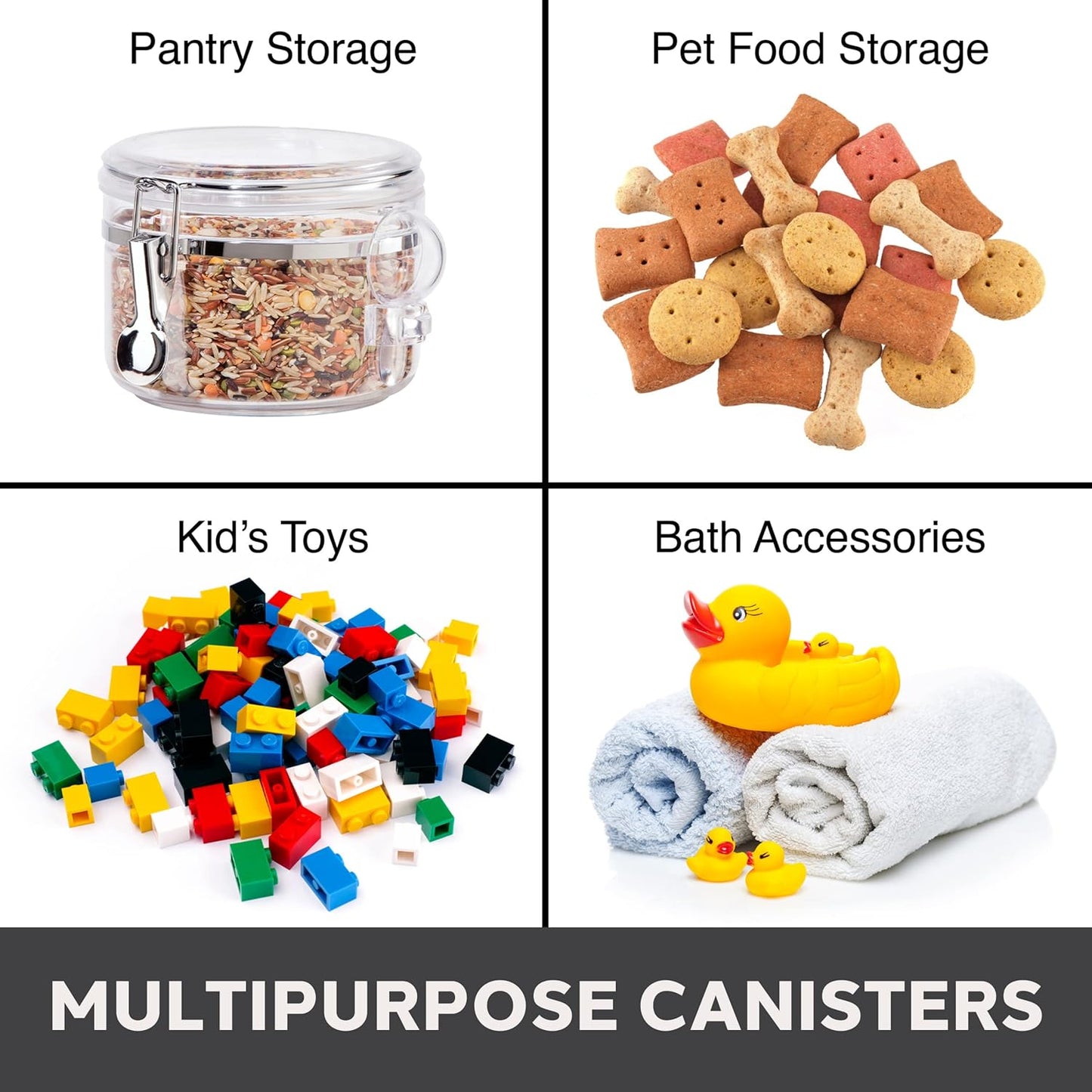 Oggi Clear Canister Airtight 72oz - Clamp Lid & Spoon - Airtight Food Storage Container, for Kitchen & Pantry Storage of Bulk, Dry Foods, Pasta, Flour, Sugar, Coffee, Rice, Tea, Spices & Herbs