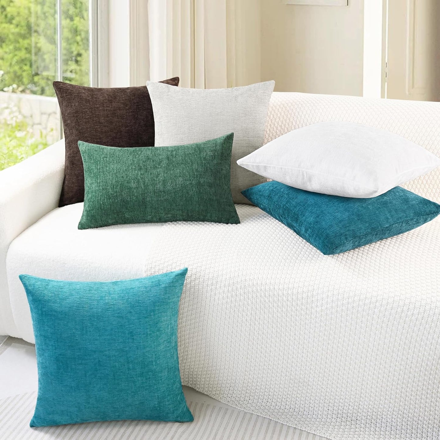 CaliTime Throw Pillow Covers Decorative 26 X 26 Inches Pack of 2 Cozy Chenille Cushion Cases for Couch Sofa Bed Living Room Home Coffee