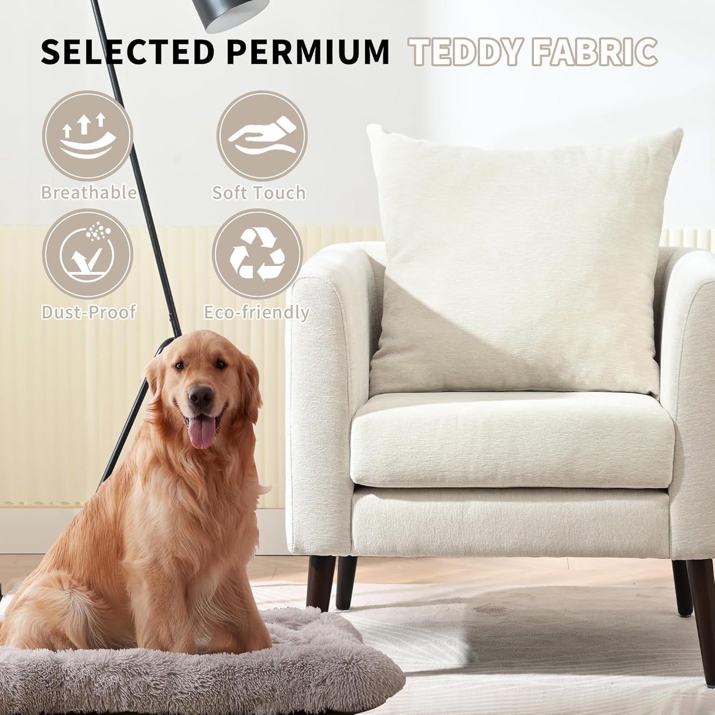 Barrel Accent Chair with Back Pillow, Large Upholstered Armchair with Solid Wood Legs Modern Reading Chairs for Living Room Bedroom