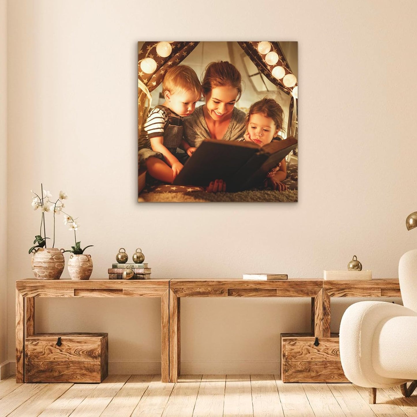 Custom Canvas Prints with Your Photos- Personalized Print Canvas Pictures, Custom Wall Art Gift for Living Room, Bedroom, Wedding Family Baby Pets Framed 20 x 20 inche