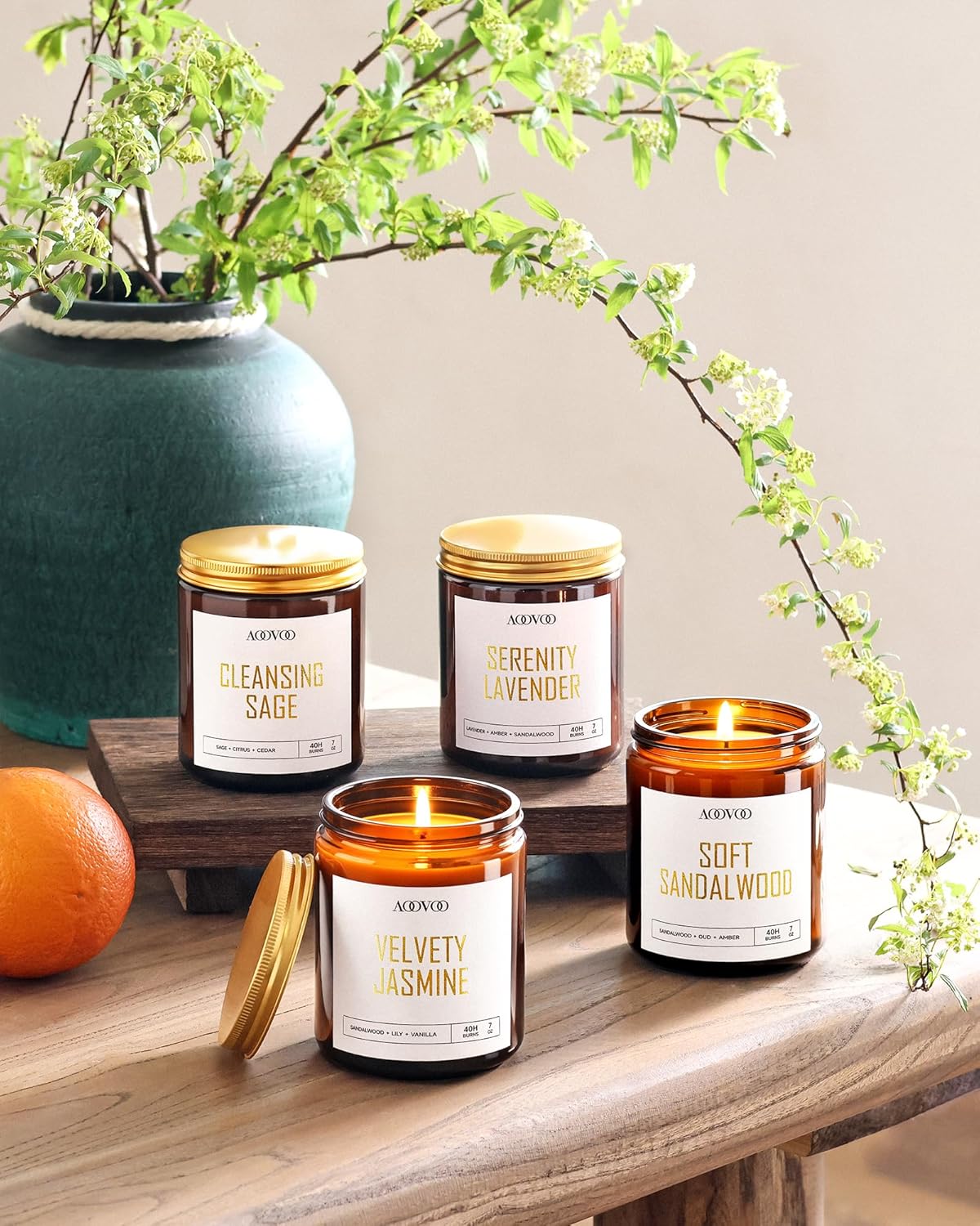 AOOVOO Candle Set - 4PC Scented Candles, 28 oz Soy Candles, Soy Candle for Home Scented, Lavender/Sandalwood/Jasmine/Sage