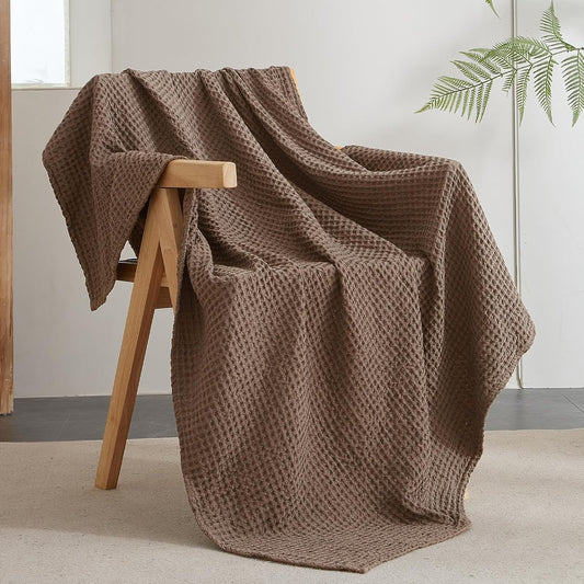 PHF Ultra Soft Waffle Weave Throw Blanket 50"x 60"- Washed Lightweight Breathable Cozy Woven Blanket for Bed - Aesthetic Decor for Couch Bedding Sofa Home Car - Cocoa Brown