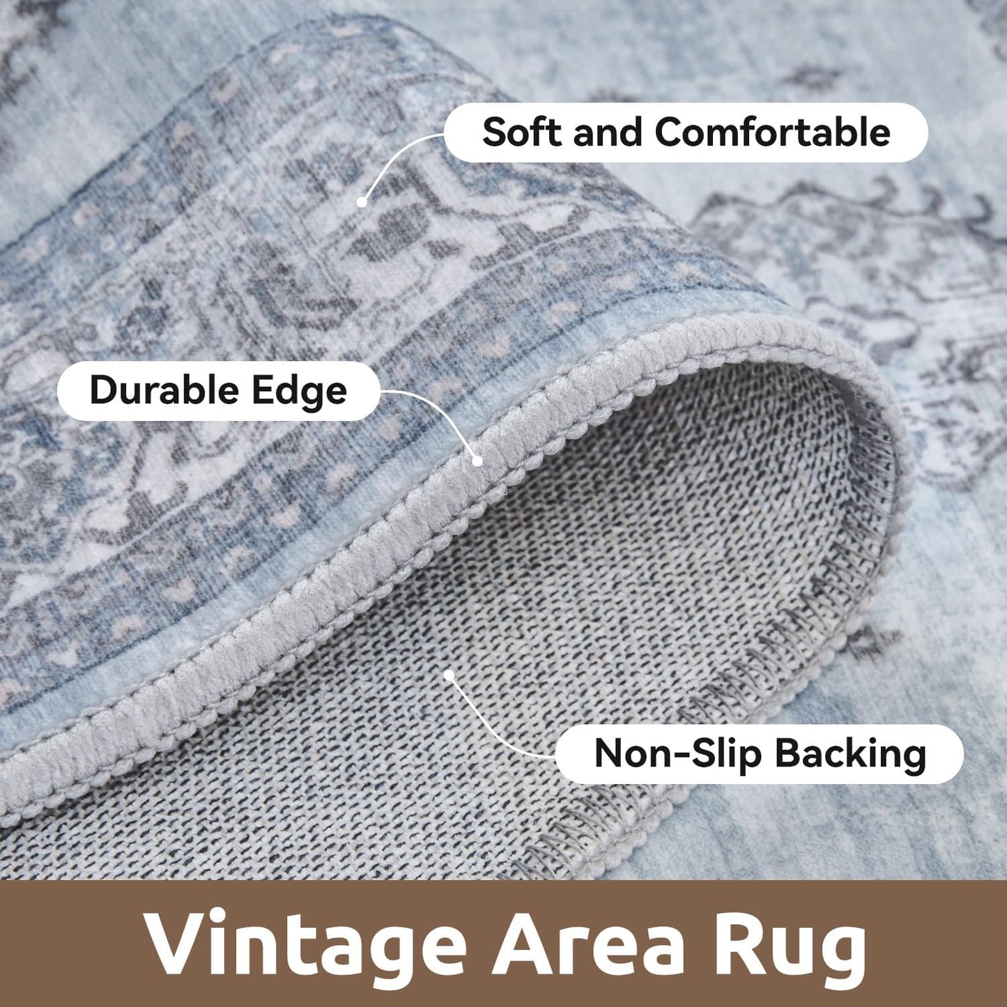 AMOAMI-Vintage Area Rug 6X9 Blue Rugs for Living Room-Soft Living Room Rug Non Slip Rugs for Bedroom Carpet Machine Washable Rug for Dining Room Bedside Office Room Decor