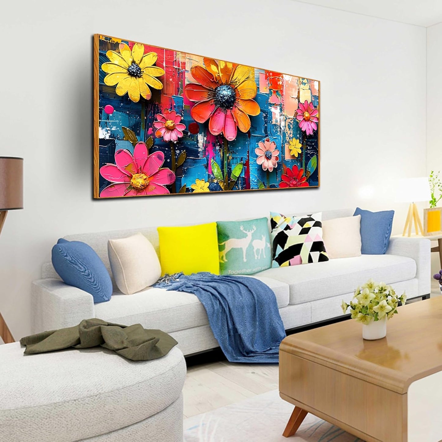 ZHAOSHOP Colorful Flower Pictures Wall Art Bedroom - Teen Girl Room Decor - Big Picture Frames for Wall Ready to Hang Size 29" x 59"