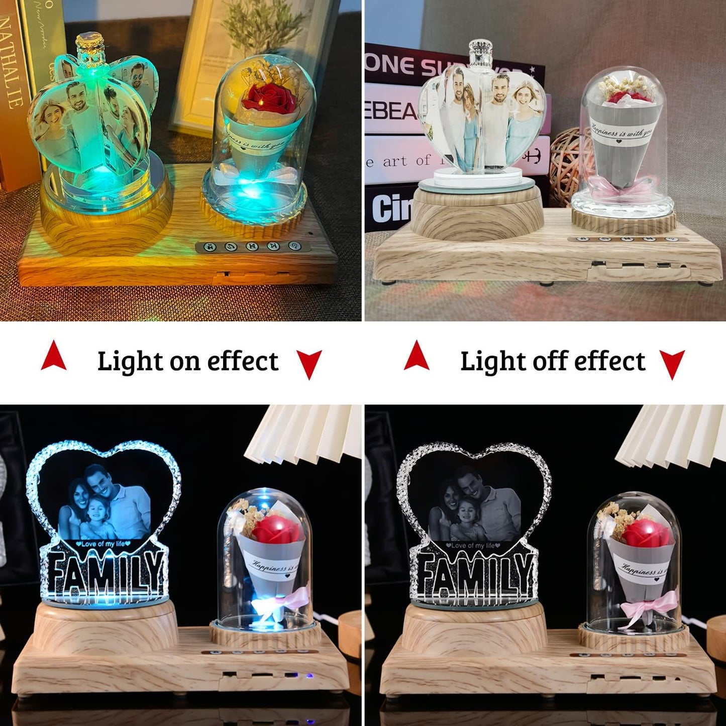 Personalize Your Photo Crystal Night Light with Music Bluetooth Rose Idea Gifts for Christmas Kids Boys & Girls Women Birthday Gifts with Led Colourful Light Base