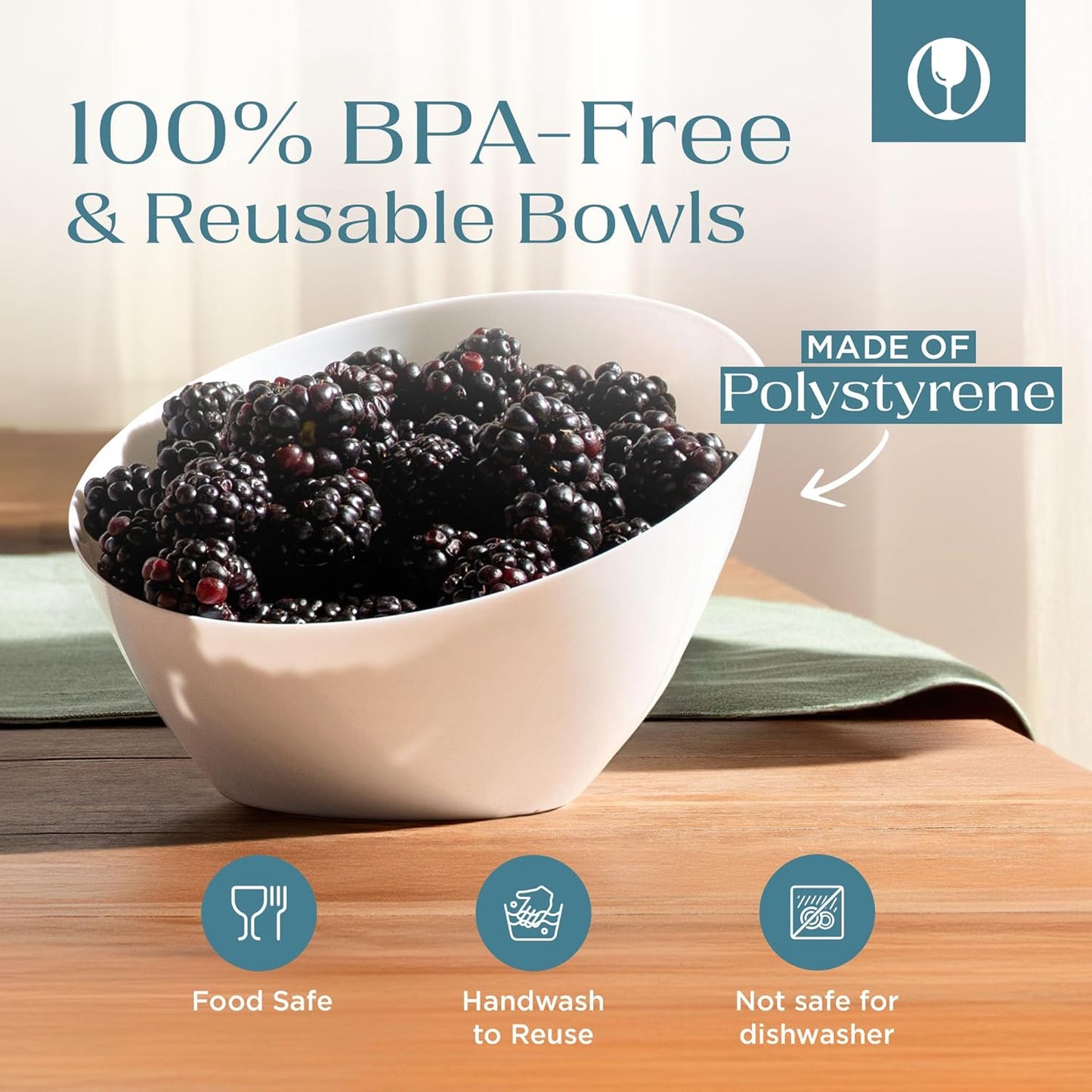 Posh Setting - White Plastic Serving Bowls for Party Angled Bowls Disposable Chip Bowls Candy Bowls for Party Table Salad and Fruit Bowls for Party Wedding Serving Bowls - White, 8 OZ, 5 Pack