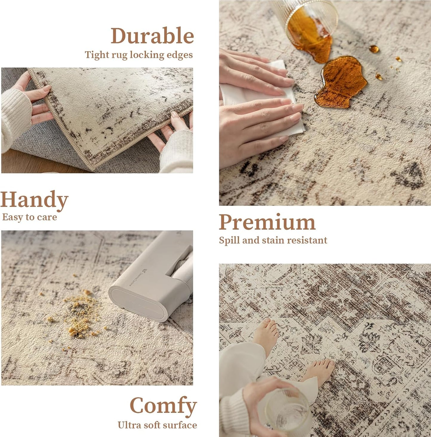 5'x7' Area Rug - Vintage Persian Medallion Design Low-Pile Faux Wool Rug, Non-Slip Backing, Machine Washable, for Living Room, Dining Room, Bedroom (Cream/Taupe)