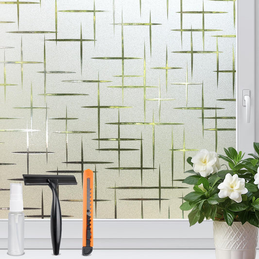 HIDBEA Window Privacy Film, Decorative Staic Cling Frosting Film, Heat Control UV Blocking Non-Adhesive Window Sticker for Home, Cross Pattern,23.6 X 78.7 Inches