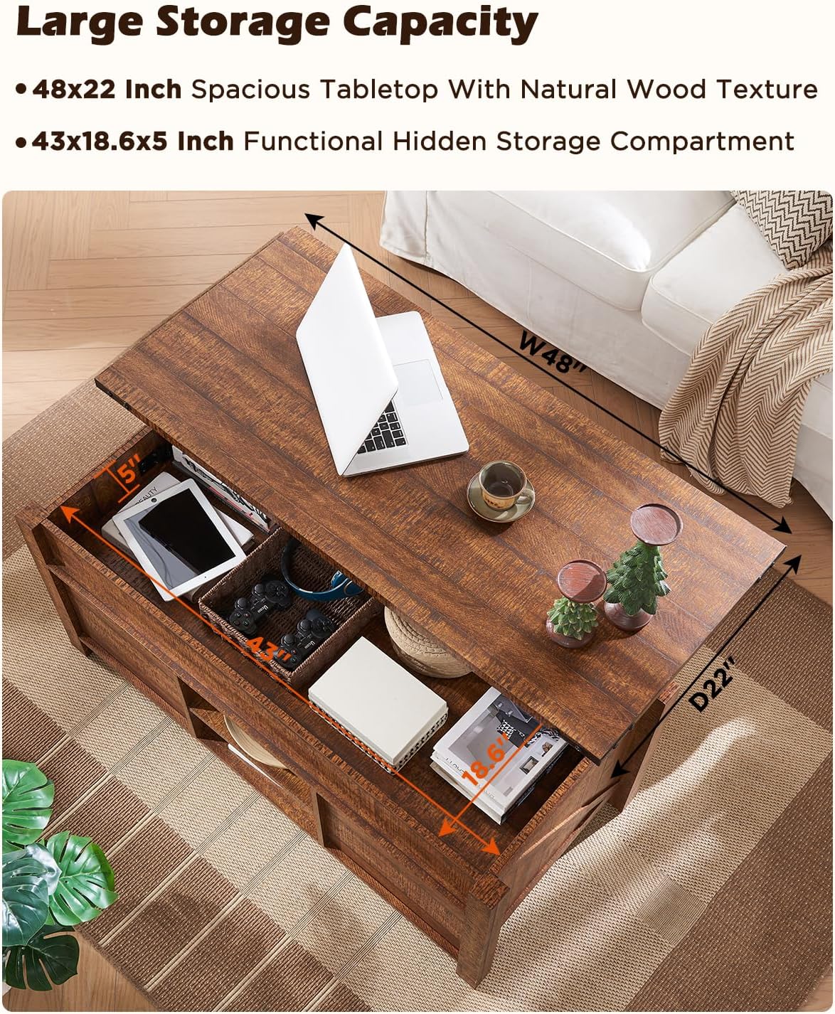 OKD 48" Farmhouse Lift Top Coffee Table with Sliding Barn Door,Rustic Center Table with Hidden Storage Compartment,Lifting Tabletop and Adjustable Shelf for Living Room,Office,Reclaimed Barnwood