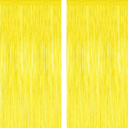 2 Pack Backdrop Curtains, 3.28 FT x 7.05 FT Yellow Color Tinsel Backdrop, Metallic Foil Backdrop Fringe Curtains Party Streamer, Party Decorations Photo Backdrop for Birthday