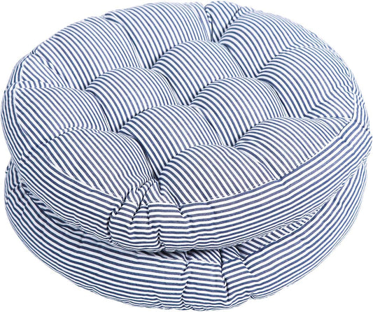Tiita Indoor/Outdoor Cushions 22 Inch Round Striped Chair Cushions for Patio Garden Seat Cushion Pads for Home Floor Pillows Window Pad Set of 2, Blue