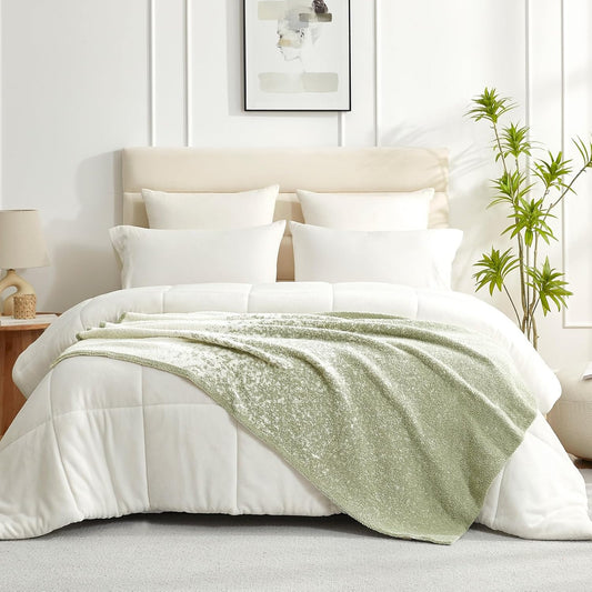 Snuggle Sac Sage Green Bedding Blanket Twin Size for Bed and Sofa, Reversible Super Soft Warm Cozy Knit Blankets Fuzzy Plush, Ombre Green, 60x80 inches