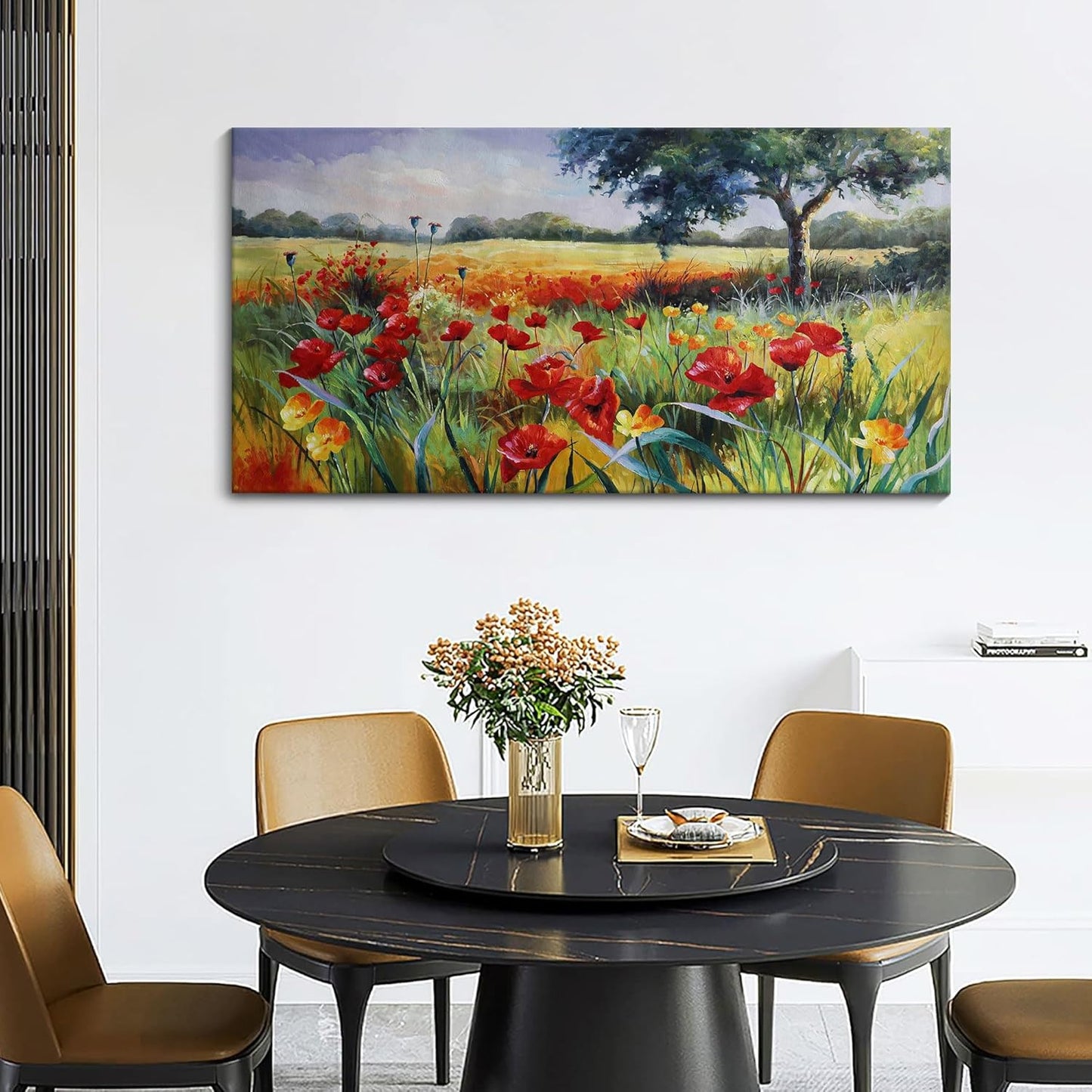 Wall Decor for Living Room Large Wall Art Green Trees Red Yellow Flowers Canvas Art Wall Decor for Bedroom Modern Home Decor Framed, Nature Prints Artwork Wall Decorations 24x48