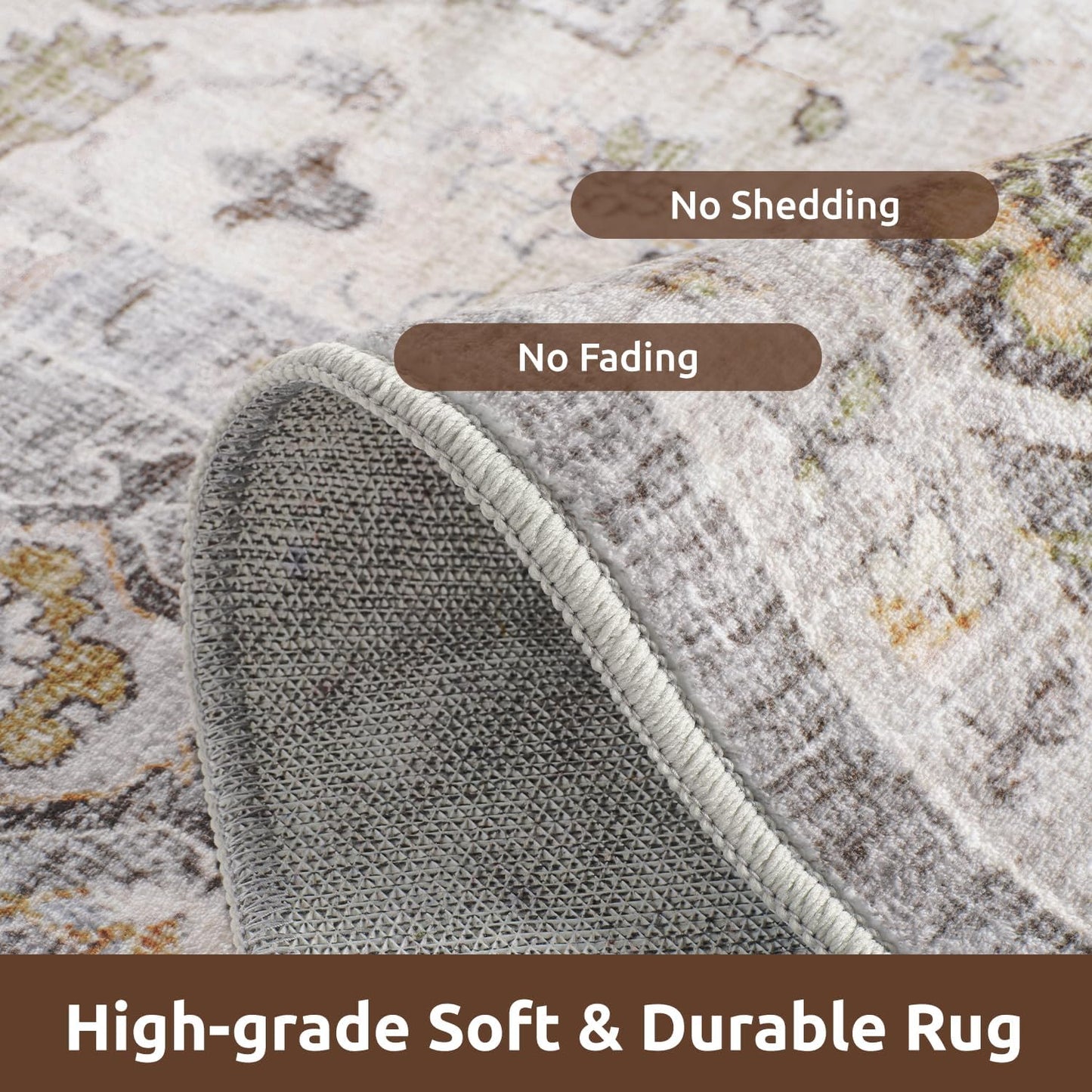 AMOAMI Area Rug - 9x12 Vintage Soft Grey Rug - Non Slip, Washable for Living Room, Bedroom, Dining Room, Office