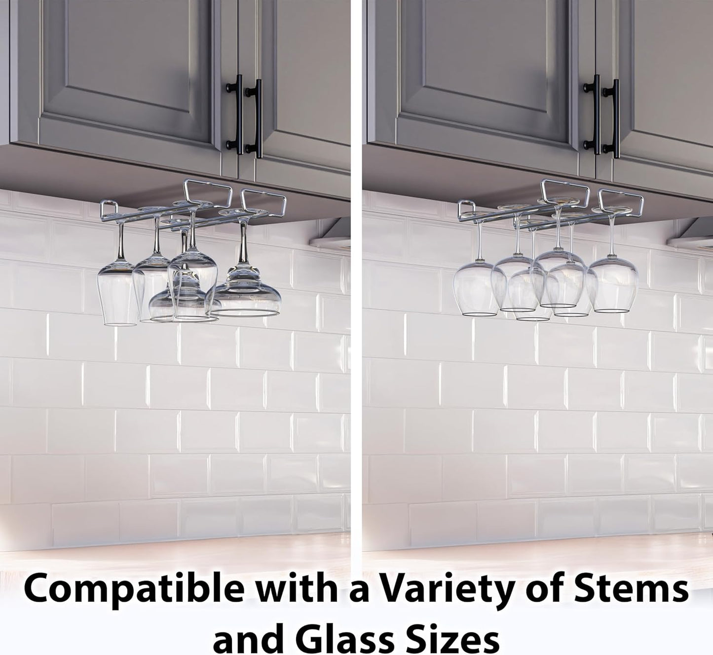 DecoBros 2PK Single Rail Wine Glass Stemware Rack Holder, Chrome