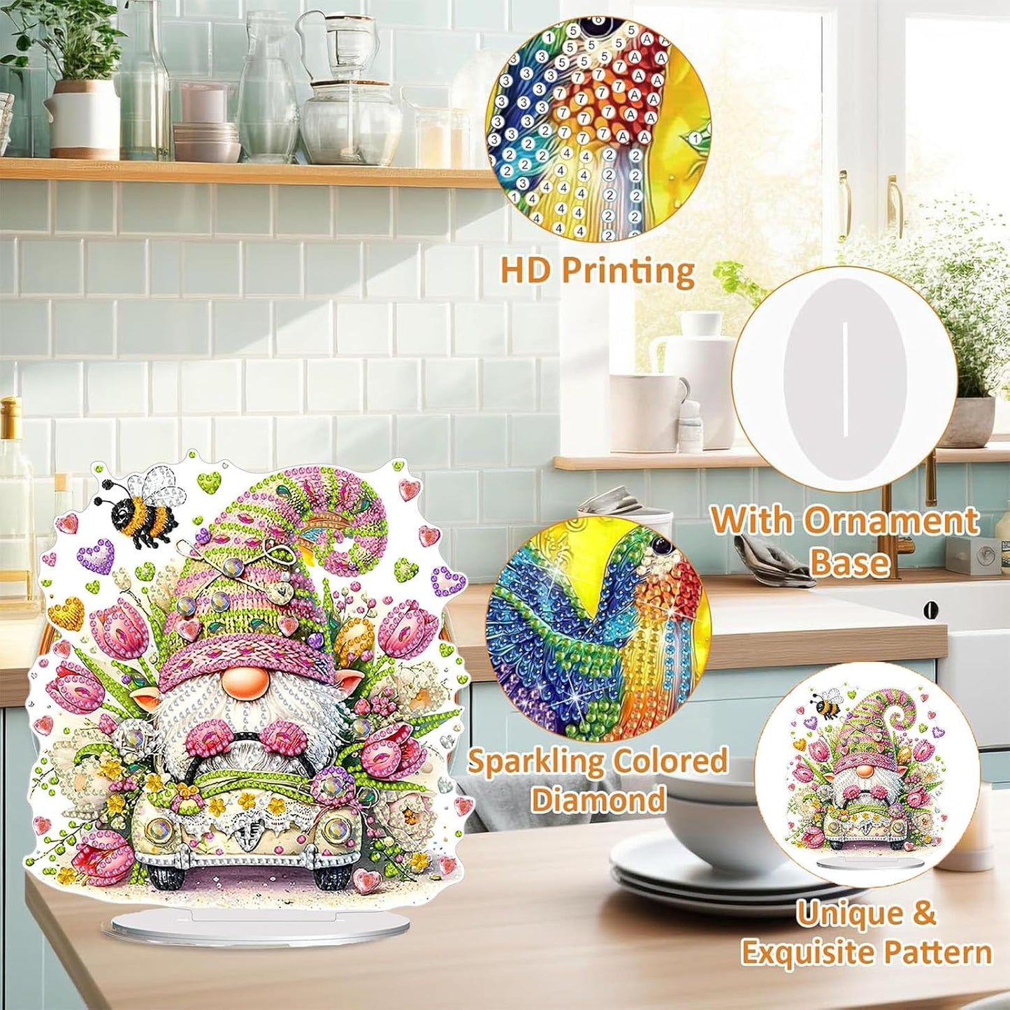 Diamond Painting Kits for Adults Beginners, 5D Full Drill Dwarf Crystal Art Desktop Ornament, DIY Single Sided Home Office Desk Decor, Creative Craft Gift Set with Tools