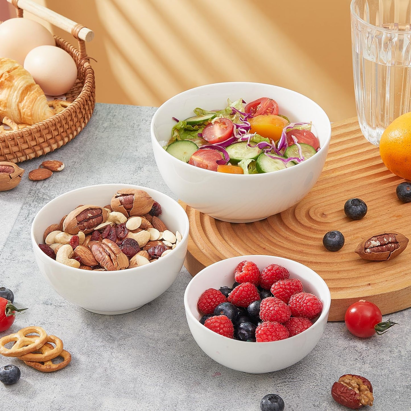 5 Inch Ceramic Cereal Bowls, 16 Ounces Small Bowls Set of 6,White Dipping Bowls for Kitchen,Dessert, Fruits, Snack,Microwave and Dishwasher Safe