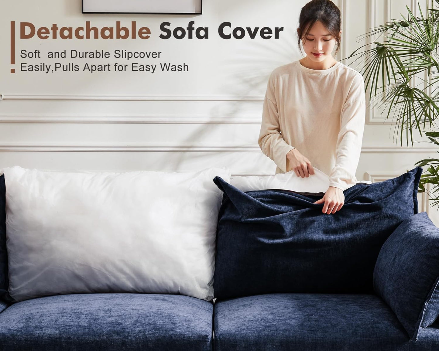 135.5" Oversized Modular Sectional Sofa, L Shaped Convertible Couch with Movable Ottoman, Large 6 Seat Corner Couches for Living Room Deep Seat Blue Chenille