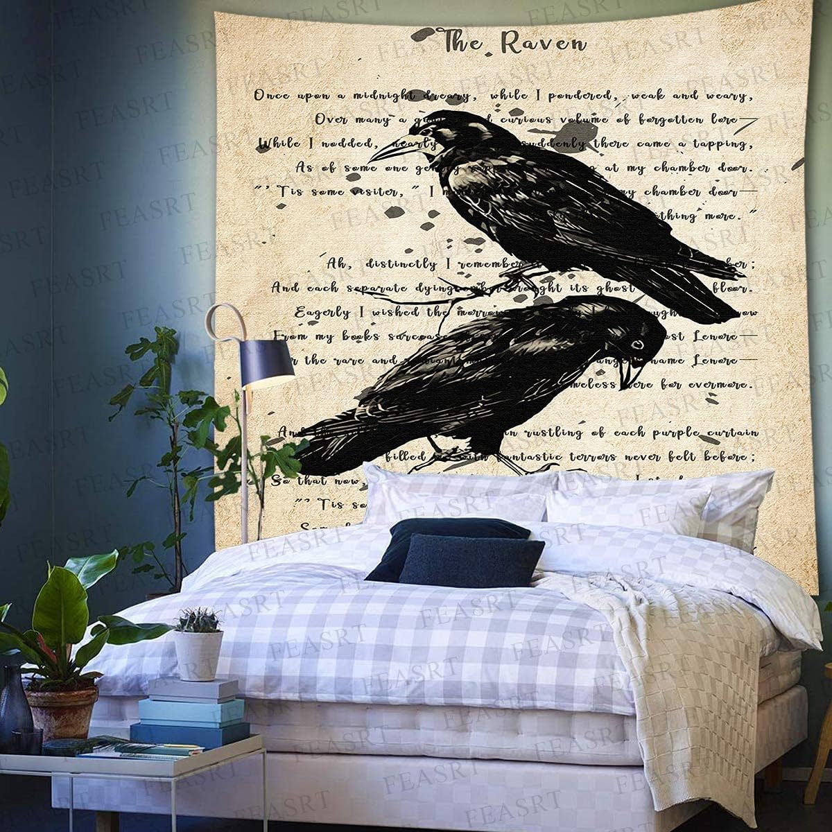 The Raven Wall Tapestry Nevermore Wall Decor Vintage Edgar Allan Poe Gothic Rustic Home Room Wall Hanging Tapestries 84x90 Inches for Living Room Bedroom Dorm GTQQAY1541
