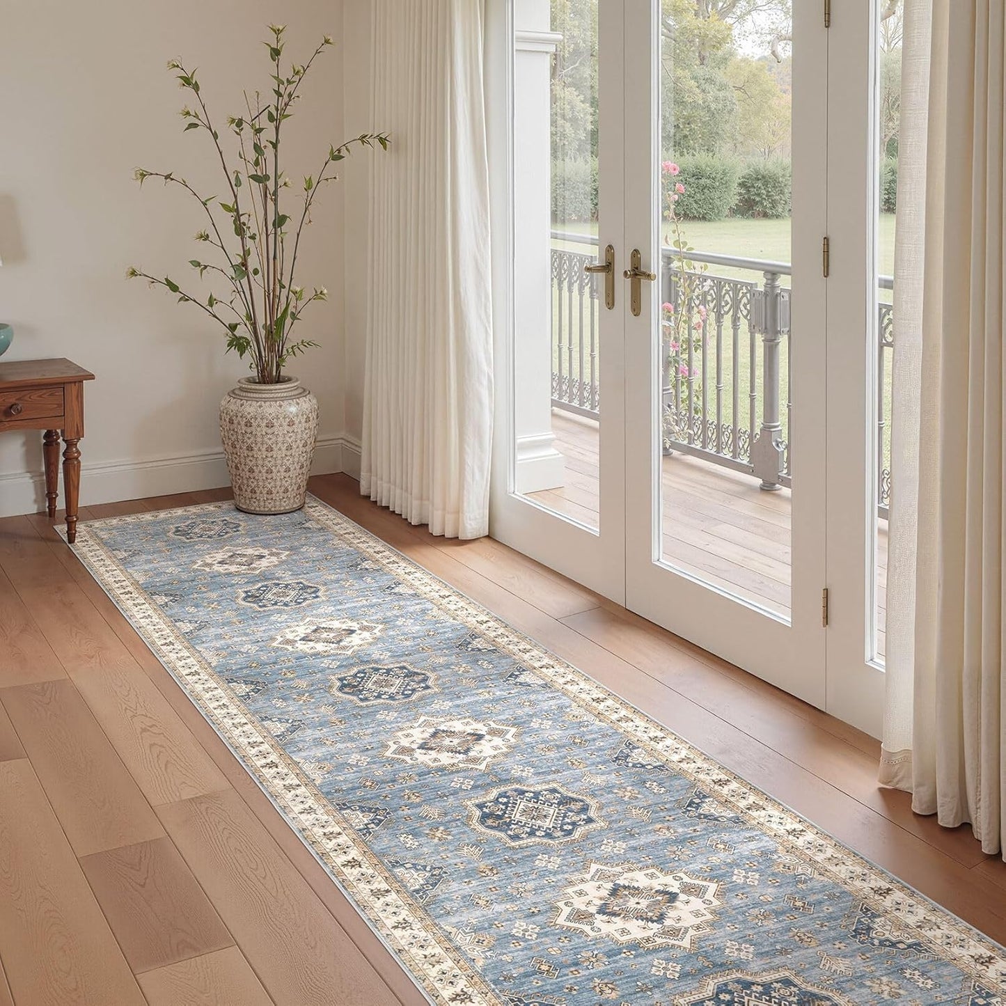 Washable 2.6x14 Runner Rug - Area Rugs Neutral Vintage Distressed Floral Farmhouse Boho Large Soft Floor Rug Indoor Carpet for Hallway Entryway Home - Blue