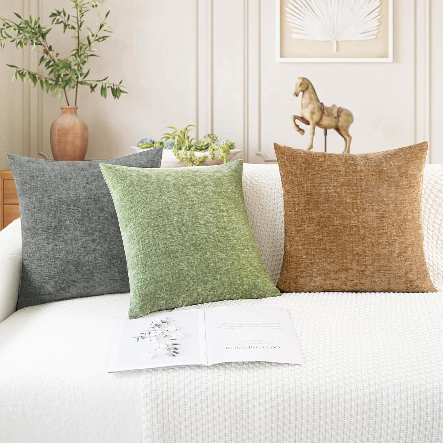 CaliTime Throw Pillow Covers Decorative 18 X 18 Inches Pack of 2 Cozy Chenille Cushion Cases for Couch Sofa Bed Living Room Home Medium Grey