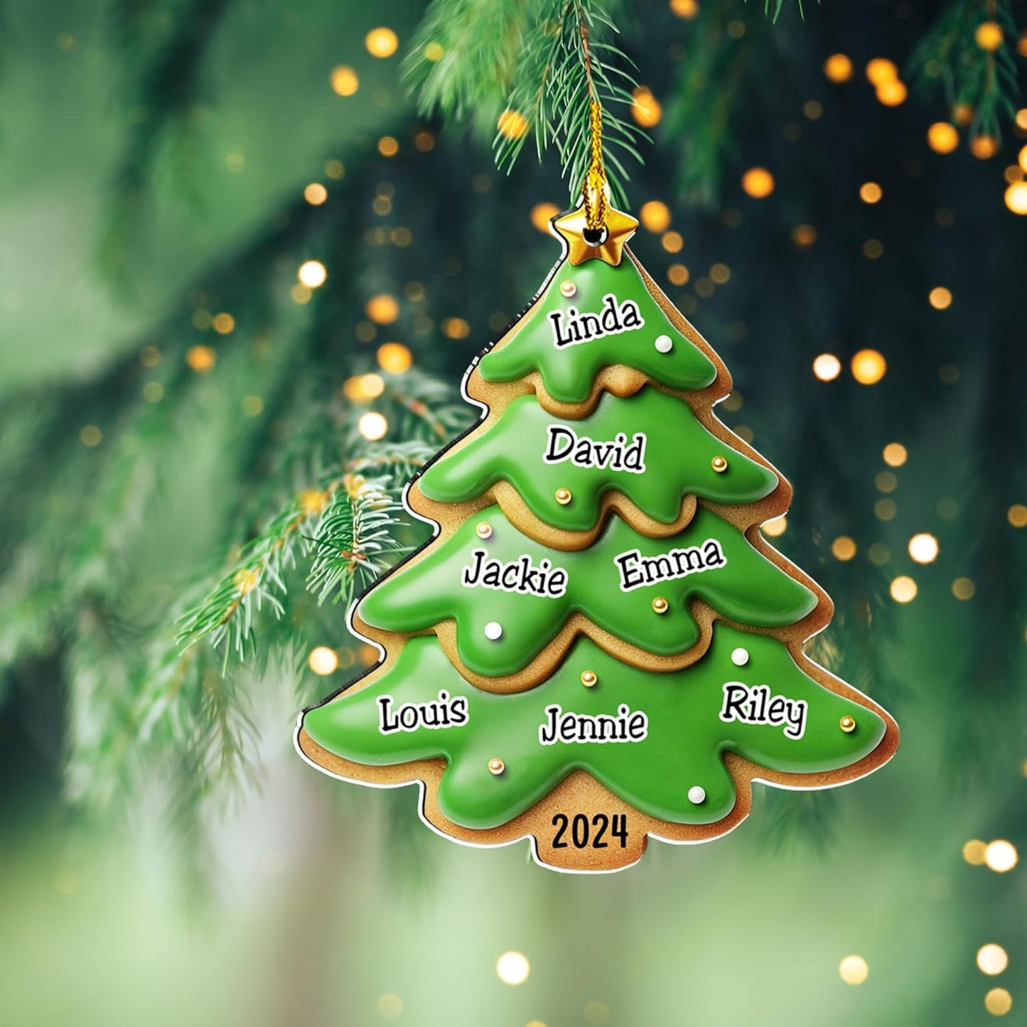 Family Gingerbread Name - Personalized Custom 3D Inflated Effect Acrylic Ornament Family Members and Pets Ornament Gifts for Family Tree Decoration (A05, 6 Names)