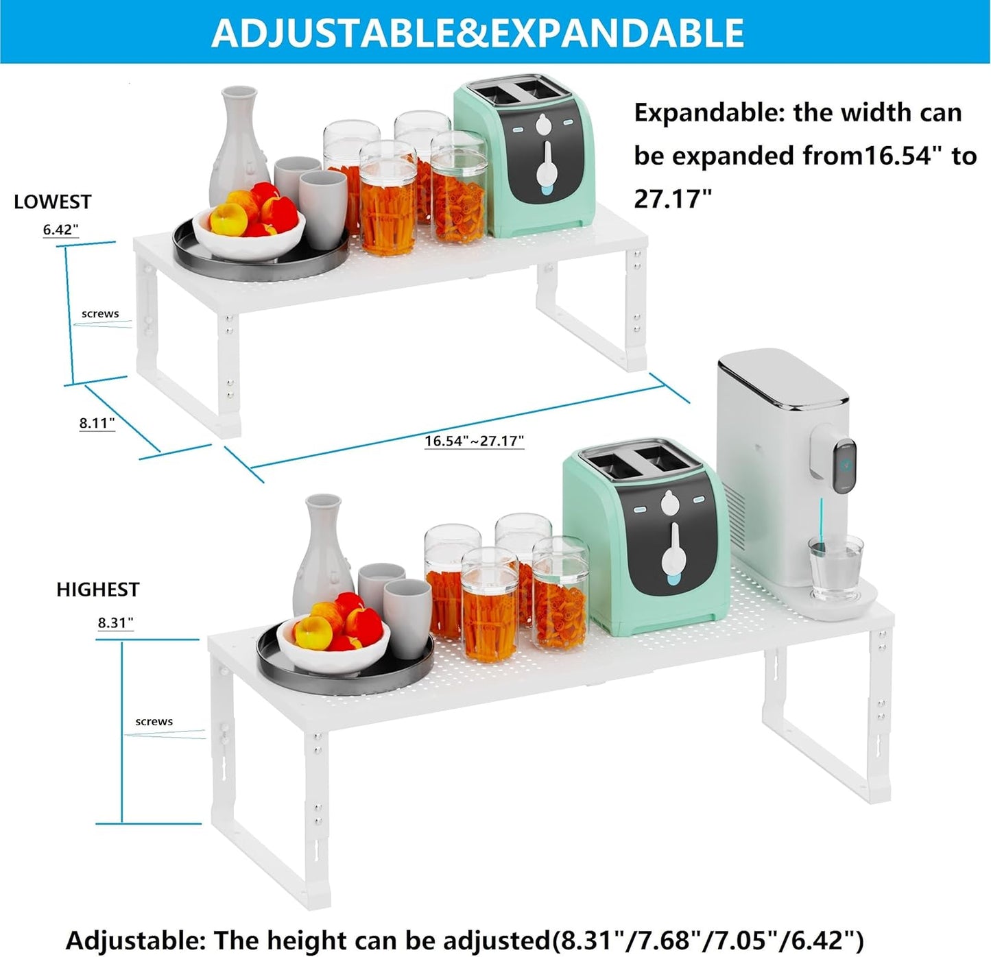 Expandable Spice Rack,Stackable Storage for Cabinet, Multi-Functional Kitchen Shelving,Height-Adjustable,Sustainable Organizer Solution(3Packs/White/Medium)