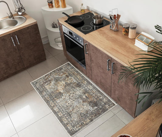 Keen Home Design 2x3 Rug - Machine Washable Entry Rug with Non-Slip Backing, Ideal for Enteryway, Kitchen, Bathroom, Laundry Room - Vintage, Easy Clean, Durable, Low Pile Rug - (2' x 3')