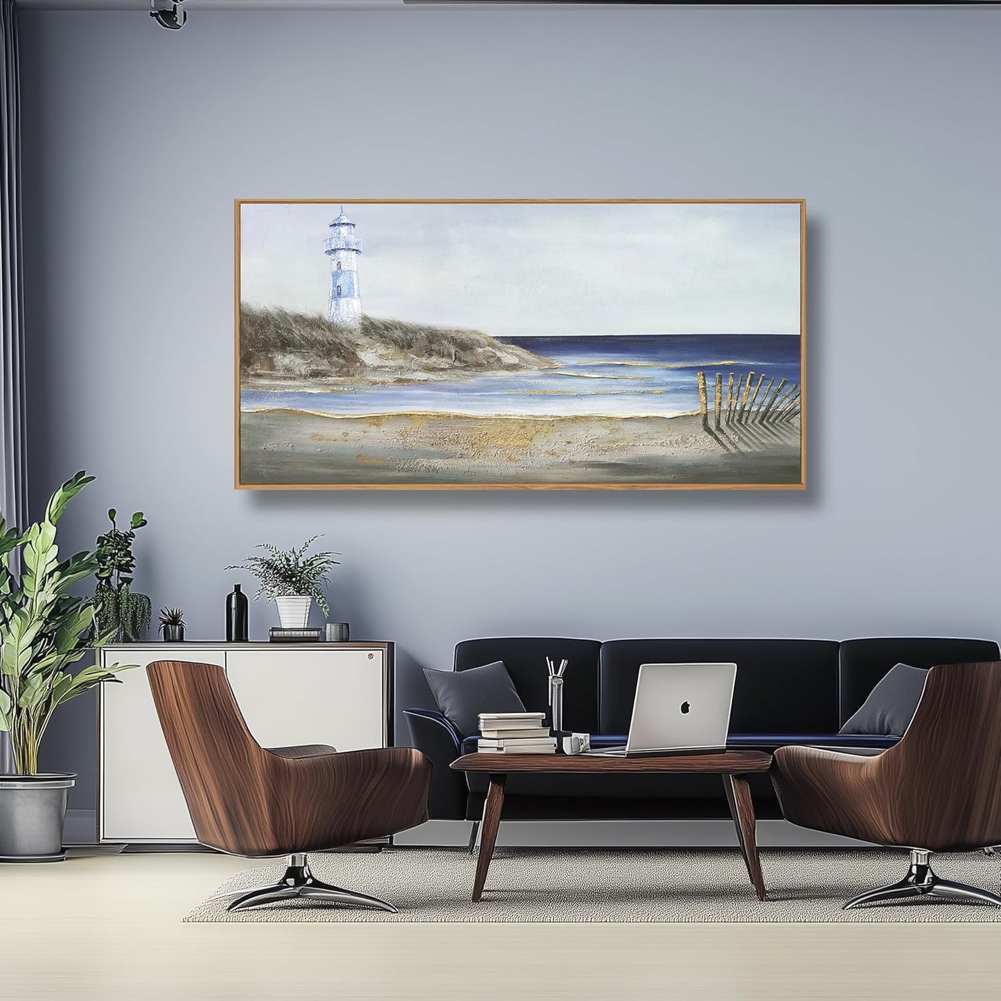 Yuaxker Large Ocean Wall Art Blue and Gold Wall Decor Framed Artwork Vogue Canvas Painting for Living Room Bedroom Dining Room Office Home Decor 30x60 Inch