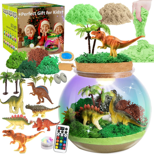 Dinosaur Light-Up Terrarium Kit for Kids- Birthday Gifts for Boys Ages 4 5 6 7 8-12 Year Old- Dinosaur Toys for Boys with Multicolor LED Light & Remote