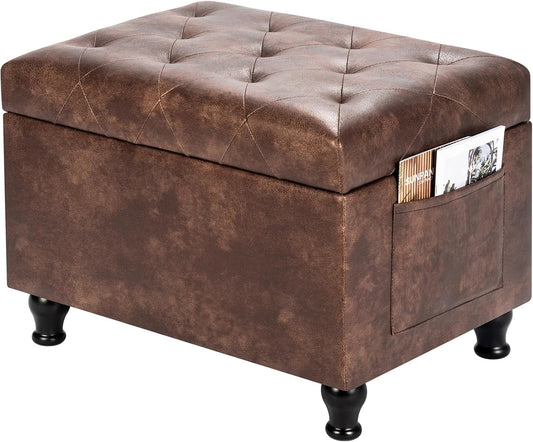 Leather Storage Ottoman Bench Rectangle 24 Inch Foot Rest Ottomans Stool for Living Room Bedroom(Brown)