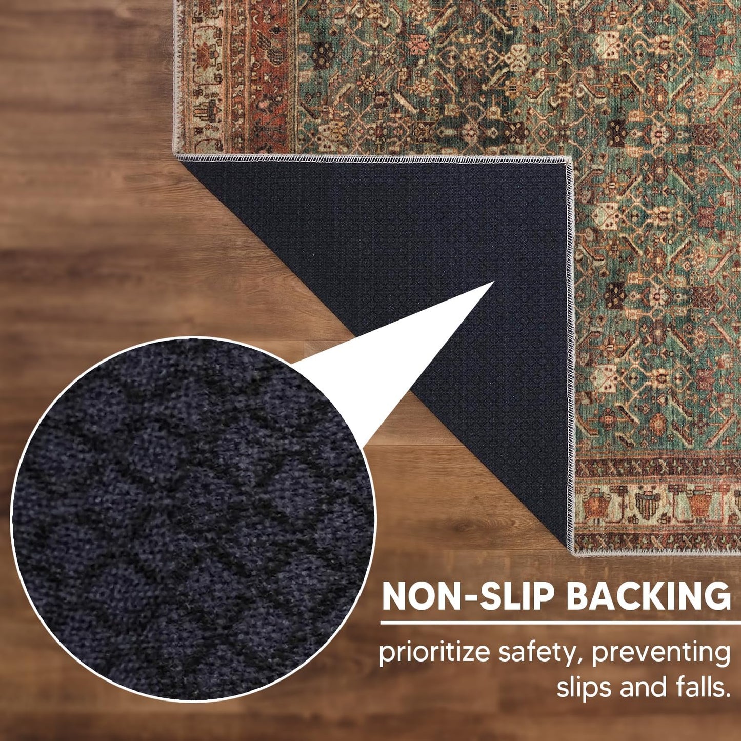 Keen Home Design 8x10 Rug - Machine Washable Area Rug with Non-Slip Backing, Ideal for Living Room, Dining Room, Bedroom - Vintage, Easy Clean, Durable, Low Pile Rug - (8' x 10')