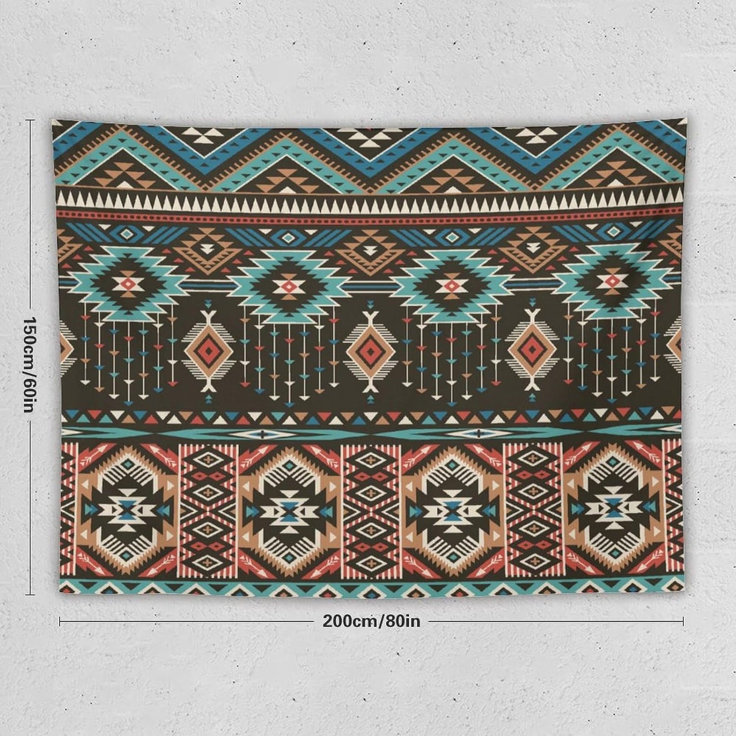 HZOHNAGO Aztec Tapestry Turquoise Blue and Brown and Native American Tribal Pattern Printed Wall Tapestry Wall Hanging for Bedroom Living Room Dorm 80" W x 60" H