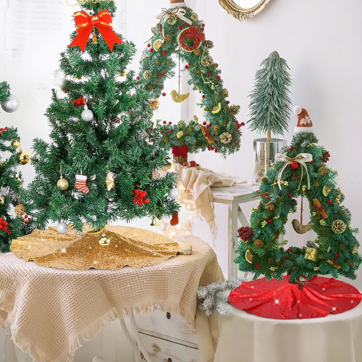 Christmas Tree Skirt 24 Inch Gold Sequin Tree Skirt Small Tree Skirt for 4 Foot Tree Christmas Decorations