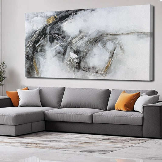 White Abstract Wall Art Black And White Wall Decorations Office Artwork Large Wall Decor for Men Room 29"x58"