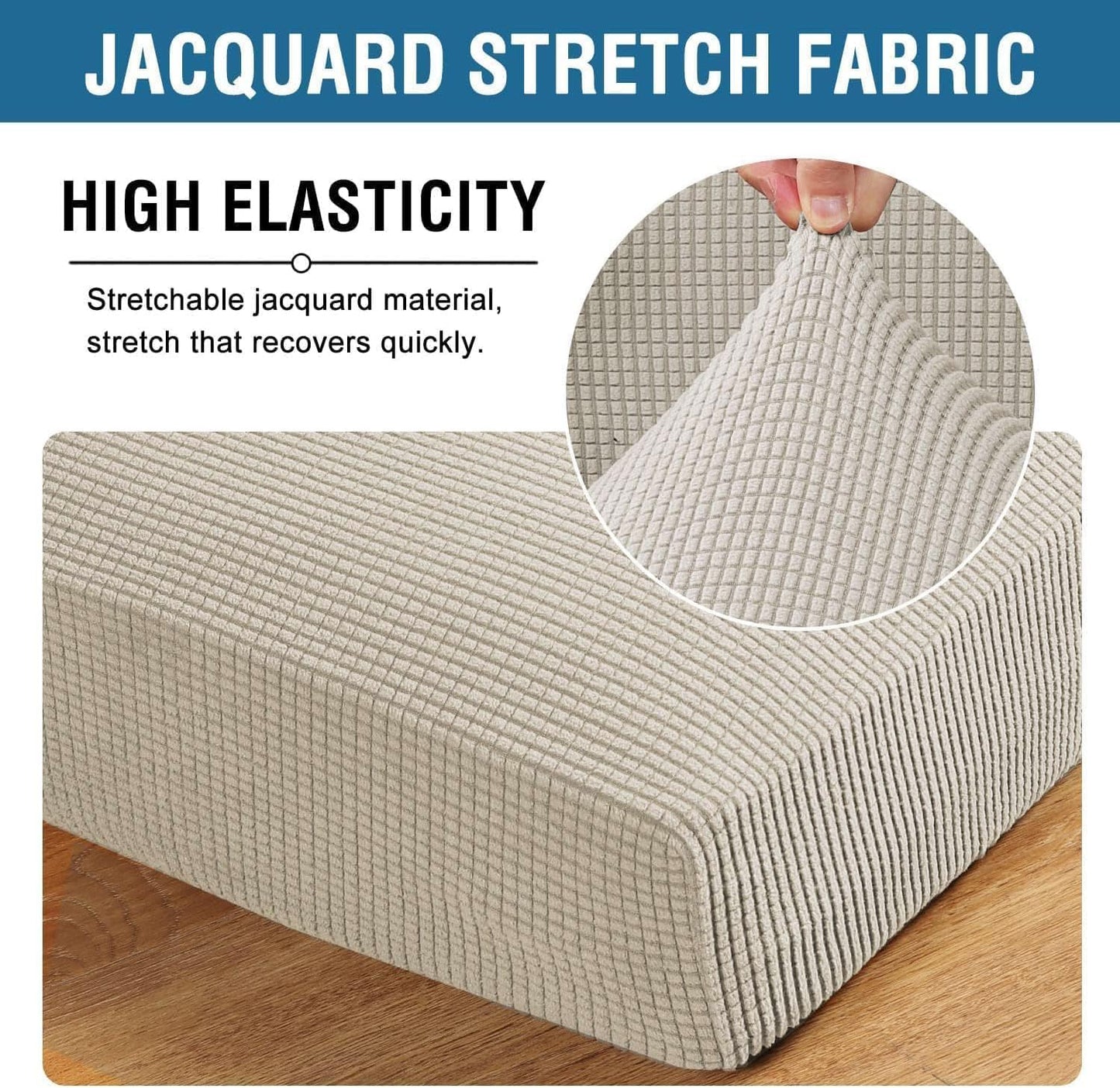 H.VERSAILTEX Super Stretch Individual Seat Cushion Covers - Sofa & Couch Cushion Slipcover Sets - Thick Jacquard Textured Twill Fabric (3 Piece XL Sofa Cushion Covers, Island Fossi)