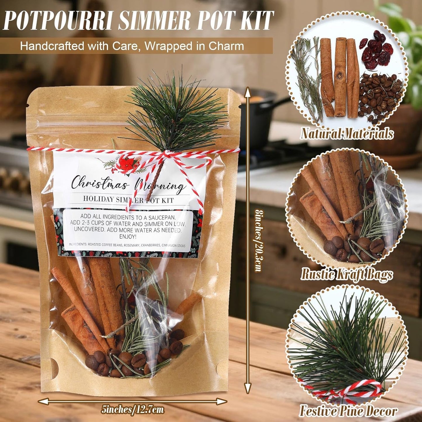 3 Pack Christmas Potpourri Simmer Pot Kit, Holiday Stovetop Potpourri, Botanical Air Freshener Sachets, Festive Bowl Filler Decor for Home Fragrance, Housewarming & Hostess Gifts